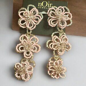 nOir Beaded Flower Drop Statement Earrings - NWT
